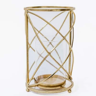 Gold Metal Pillar Hurricane Candle Holder