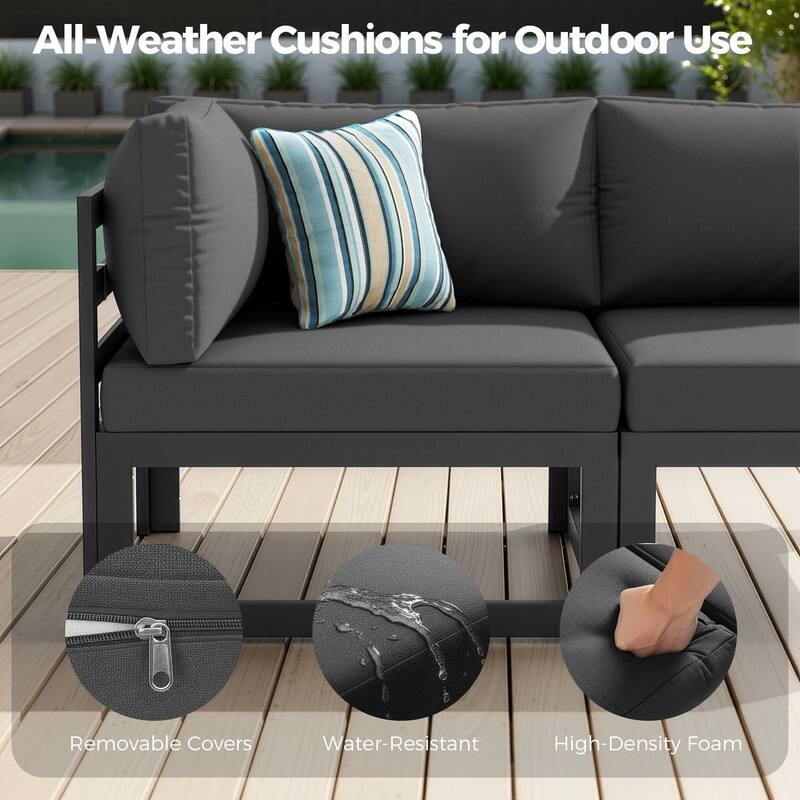 11-Piece Luxury Aluminum Outdoor Furniture Set with Chaise Lounge & Fire Pit Table, 29" Deep Seating Aluminum Patio Sectional