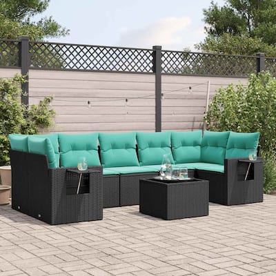 vidaXL Patio Sofa Set with Cushions Outdoor Furniture 8 Piece Poly Rattan - 24.4 x 24.4 x 27.2