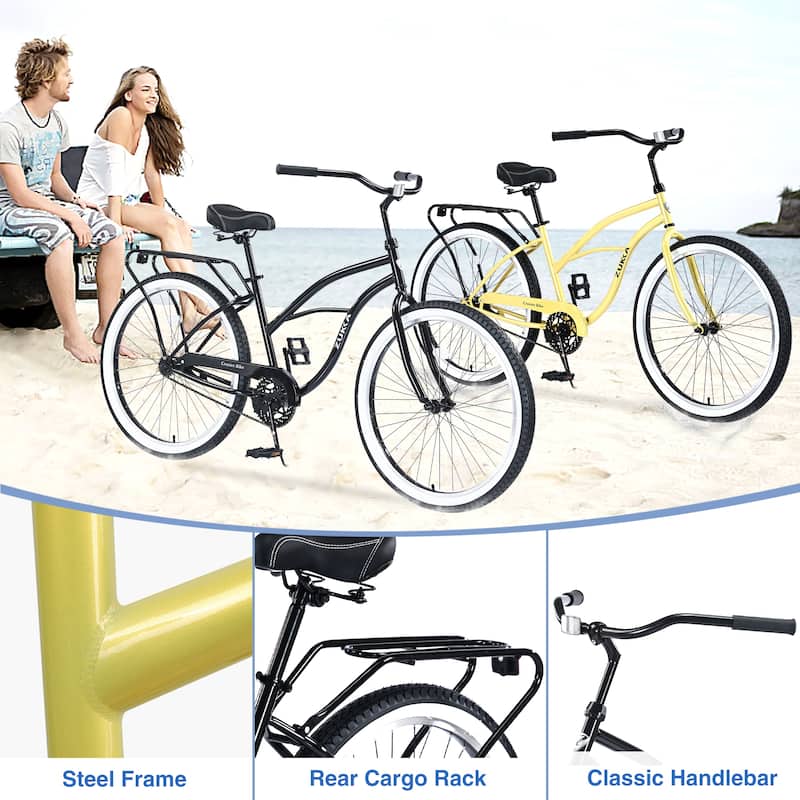 26 Inch Wide Wheels Bike, Comfort Single Speed Bicycleswith Rear Coaster Brakes, Steel Frame Beach Cruiser Bike for Teens, Kids