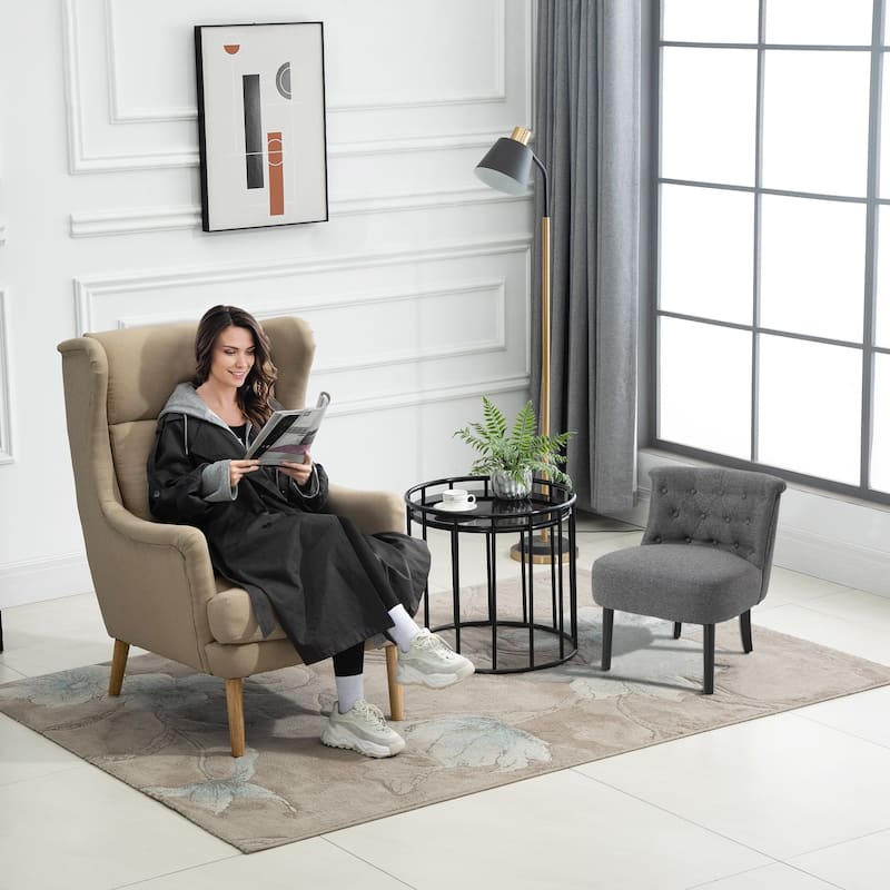 HomCom Modern Accent Leisure Armless Slipper Upholstered Lounge Chair with Large Comfortable Surface & Wooden Legs