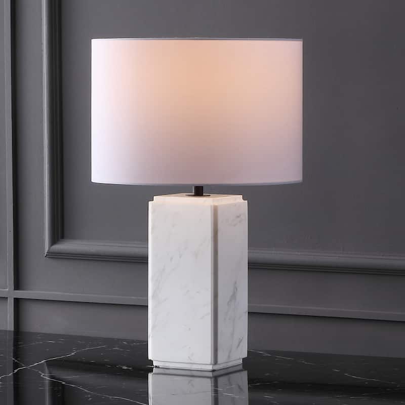 SAFAVIEH Couture Zahra Marble Tall Table Lamp - 15"W x 15"D x 23"H - White/White