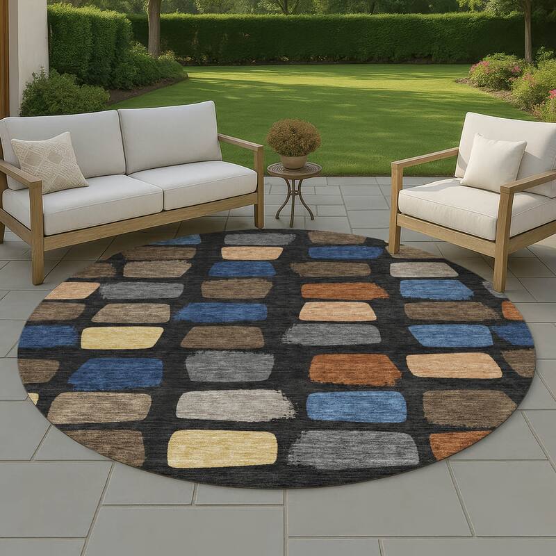Machine Washable Indoor/ Outdoor Casual Hoppy Chantille Rug - Black - 8' x 8'