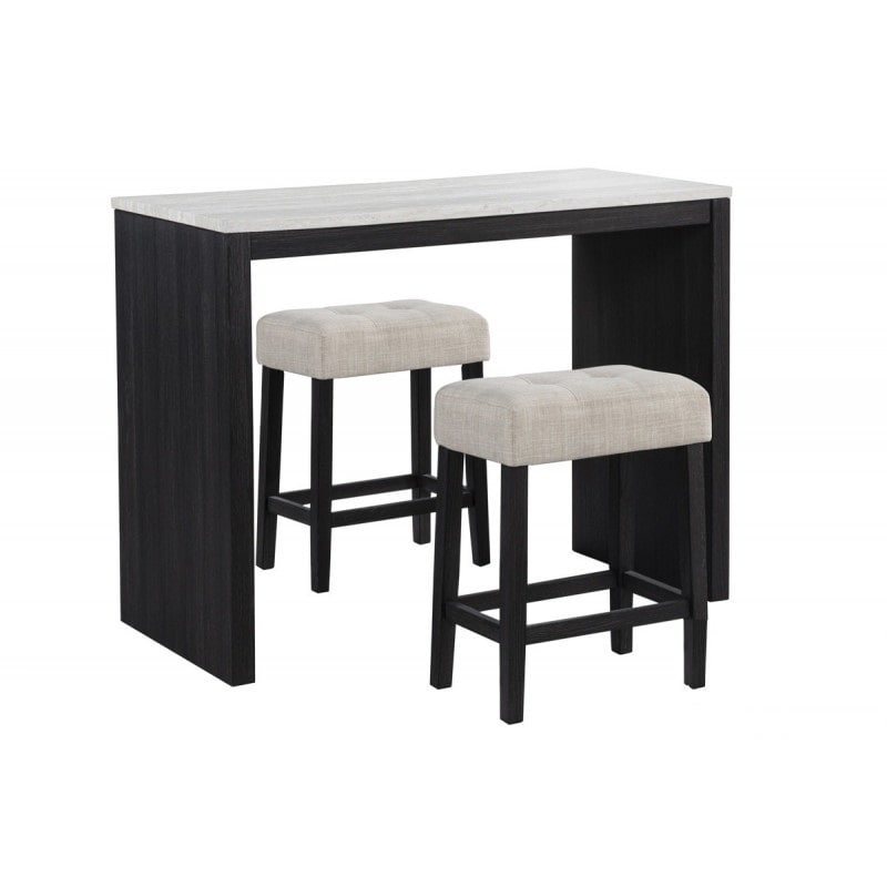 3-Piece Counter Height Set With Tufted Seat Stool And Footrest, Faux Marble Finish