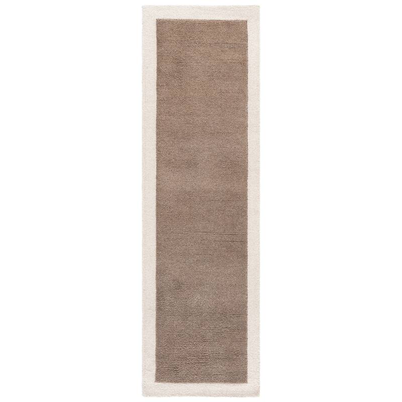 SAFAVIEH Handmade Metro Kleanthi Border Wool Rug - 2'3" x 8' Runner - Dark Beig/Ivory