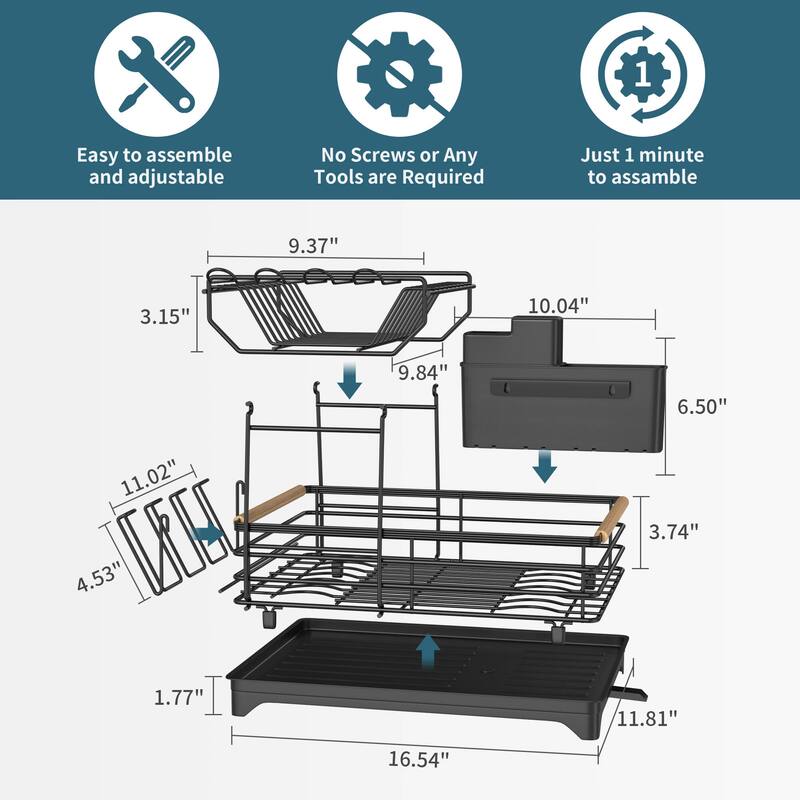 Double-Layer Dish Rack with Bamboo Handle