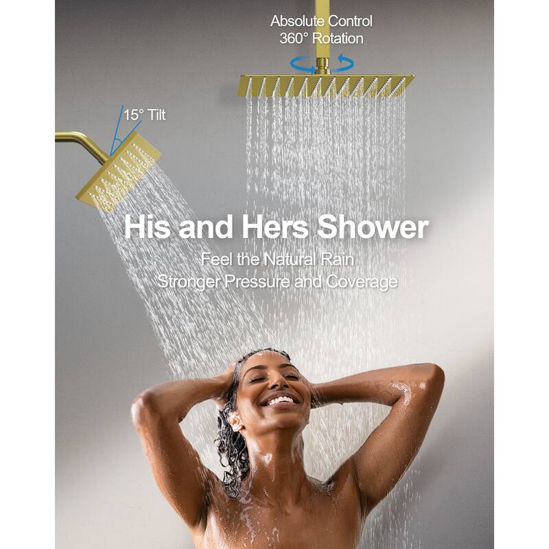 GRANDJOY 12" Ceiling-Mount Shower System Rainfall Shower Head with Anti-Scald Valve