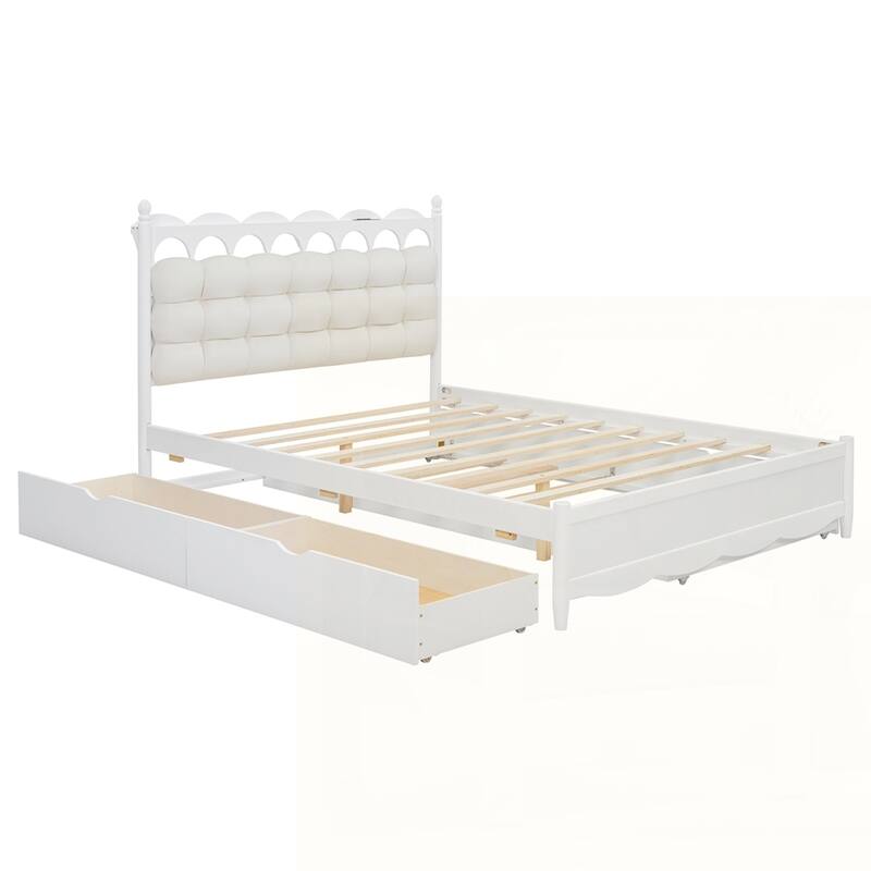 Wooden Storage Platform Bed with USB Ports