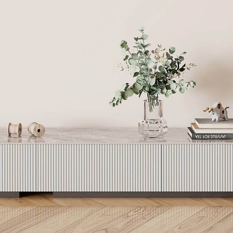 Modern TV Stands with Glossy Sintered Stone, 4-6Drawers, White & Gray
