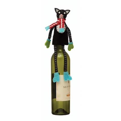 Handmade Fabric and Wool Felt Cat in Scarf Bottle Topper
