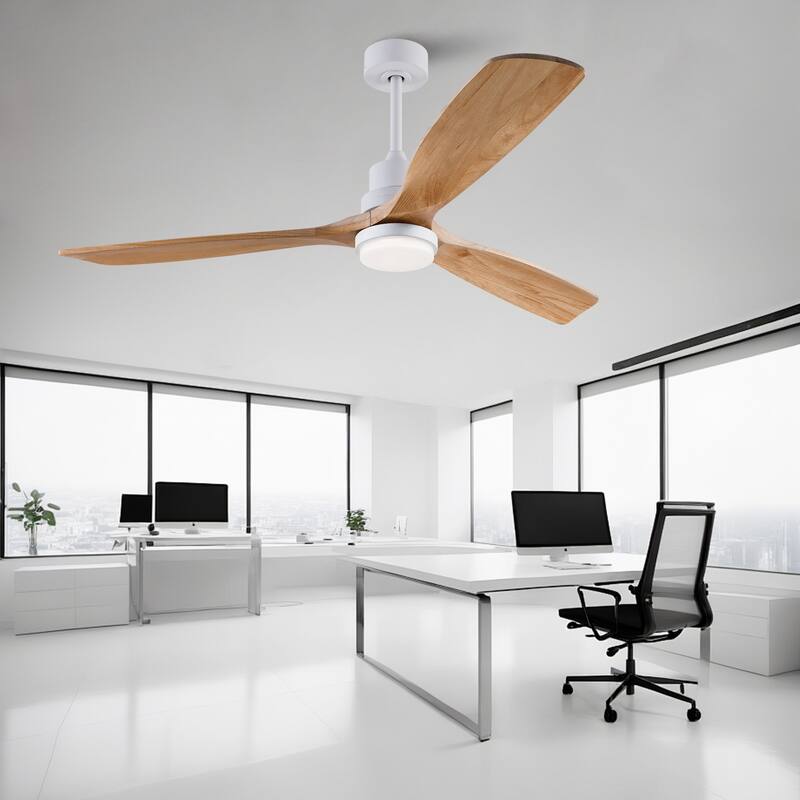 60 Inch Modern Ceiling Fan With 3 Color Dimmable 3 Solide Wood Blades Remote Control Reversible DC Motor With Led Light