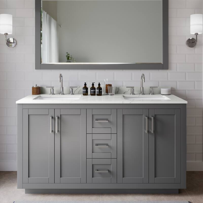 Wyndham Collection WCF292960D-QTZ-US3M58 Miranda 60" Free Standing - Dark Gray / Giotto Quartz Top / Brushed Nickel