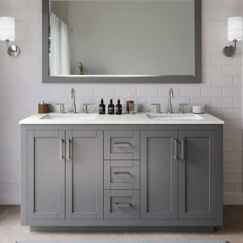 Wyndham Collection WCF292960D-QTZ-US3MXX Miranda 60" Free Standing - Dark Gray / Giotto Quartz Top / Brushed Nickel
