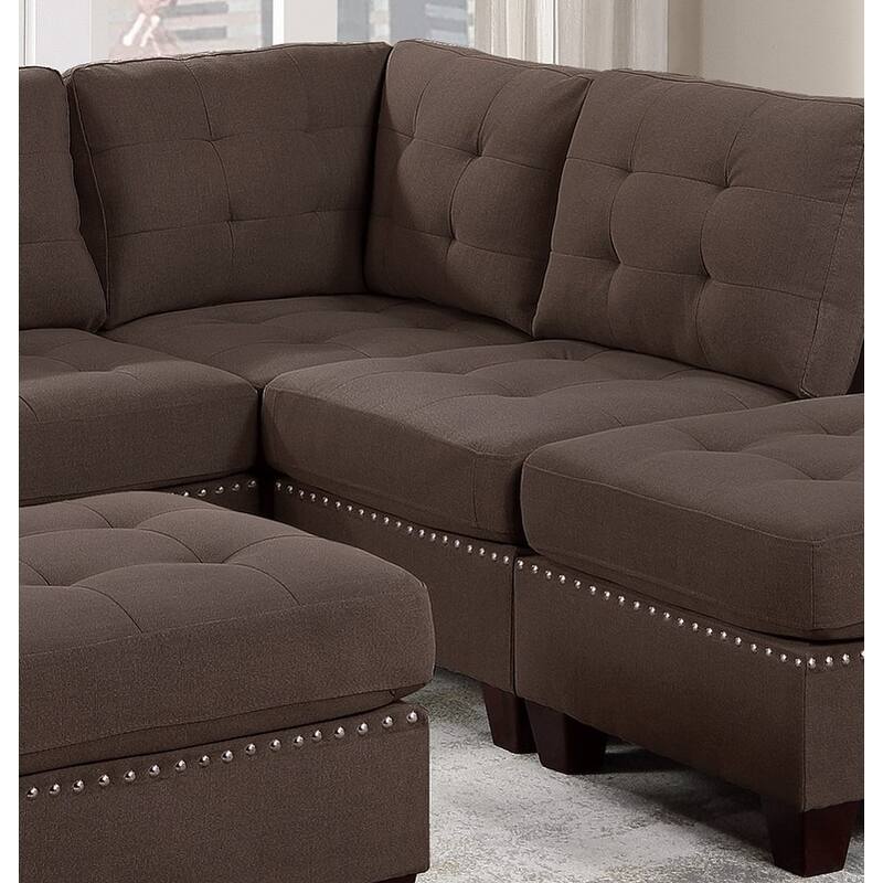 Living Room Furniture Corner Wedge Grey Linen Like Fabric 1pc Cushion Wedge Sofa Wooden Legs
