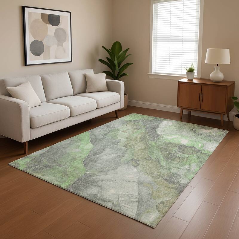 Premium Washable Super Soft Abstract Mayfield Rug - Green - 5' x 7'6"