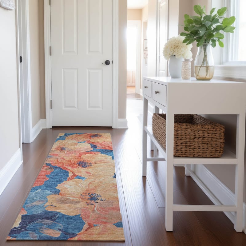 Premium Washable Super Soft Contemporary Floral Mayfield Rug - Peach - 2'3" x 7'6"