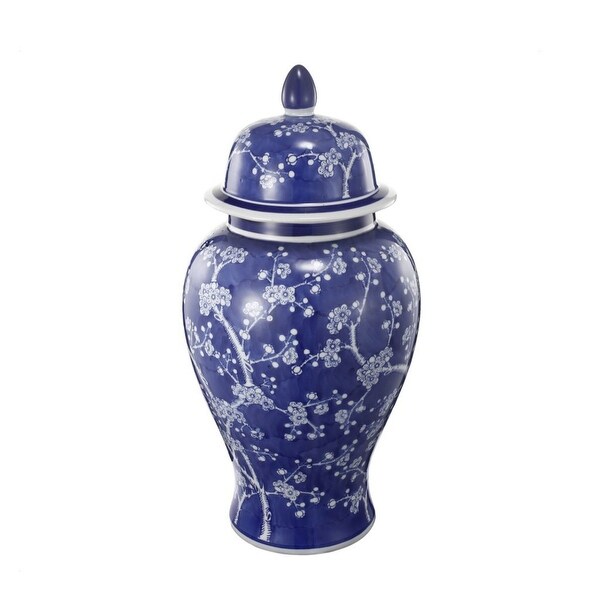 18" Blue and White Vintage Style Cherry Blossoms Ginger Jar - N/A