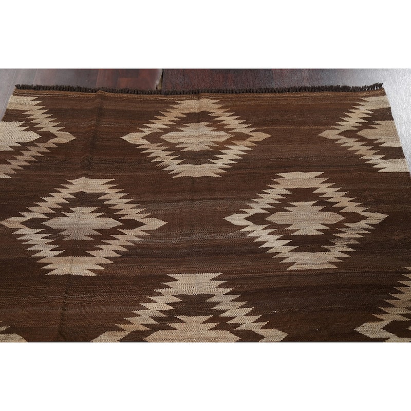 Natural Dye Tribal Geometric Kilim Oriental Wool Area Rug Flat-weave - 4'11" x 6'7"