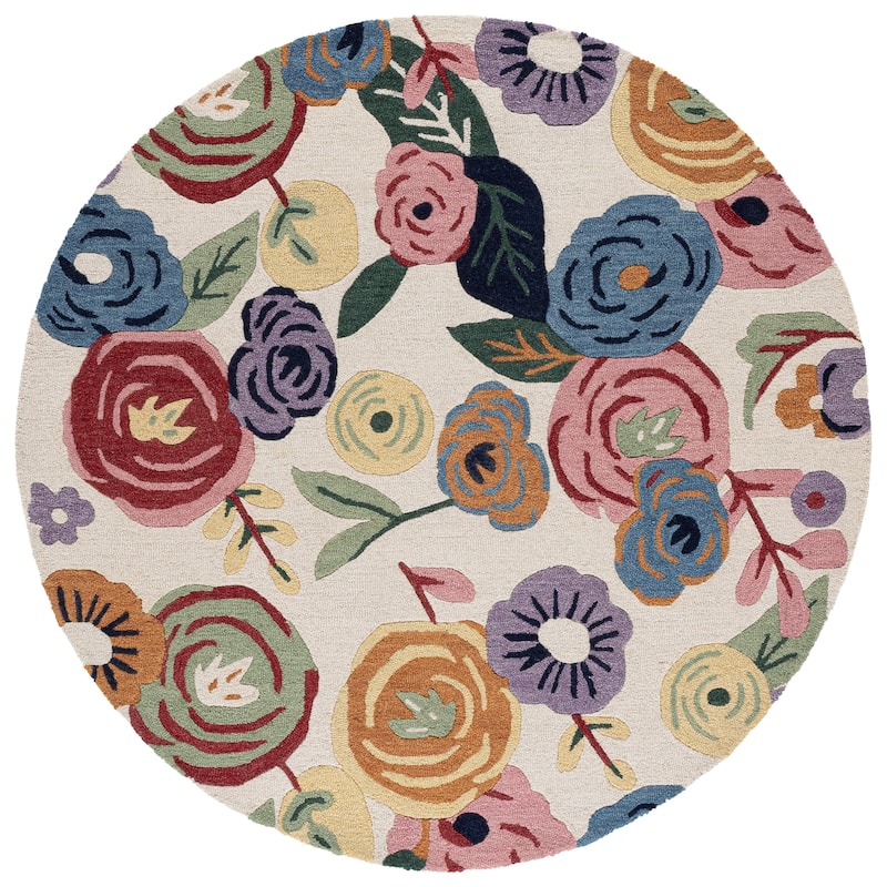 SAFAVIEH Handmade Jardin Massumah Floral Wool Rug - 6' Round - Ivory/Pink