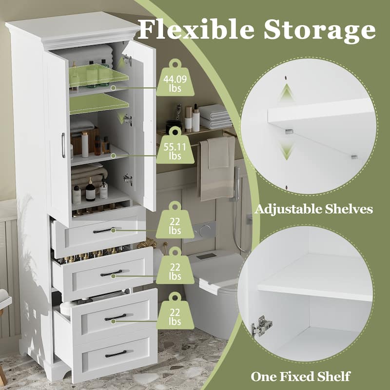 Freestanding Tall Storage Cabinet for Bathroom with Adjustable Shelves