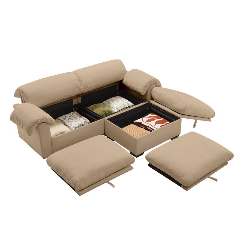 Velvet Fabric Modular Cloud Couch with Storage Seat,Free Combination