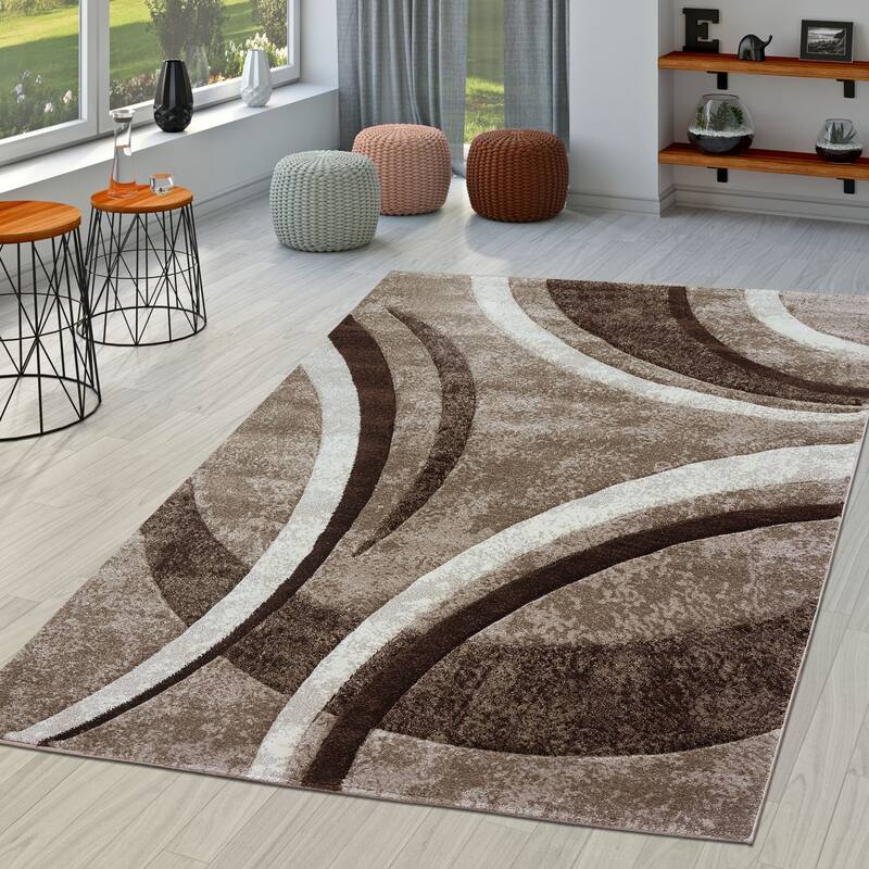 Modern Area Rug for Living Room Abstract Design - 2'8" x 4'11" - brown