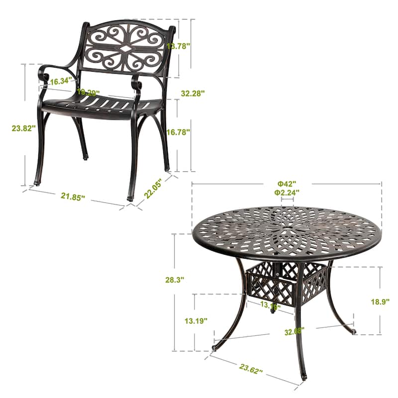 Patio 5 Pieces Cast Aluminum Dining Set with 2.24’’ Umbrella Hole
