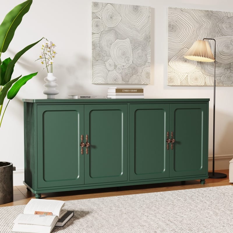 Mid Century Modern 60" Sideboard Cabinet with Adjustable Shelves and 4 Doors