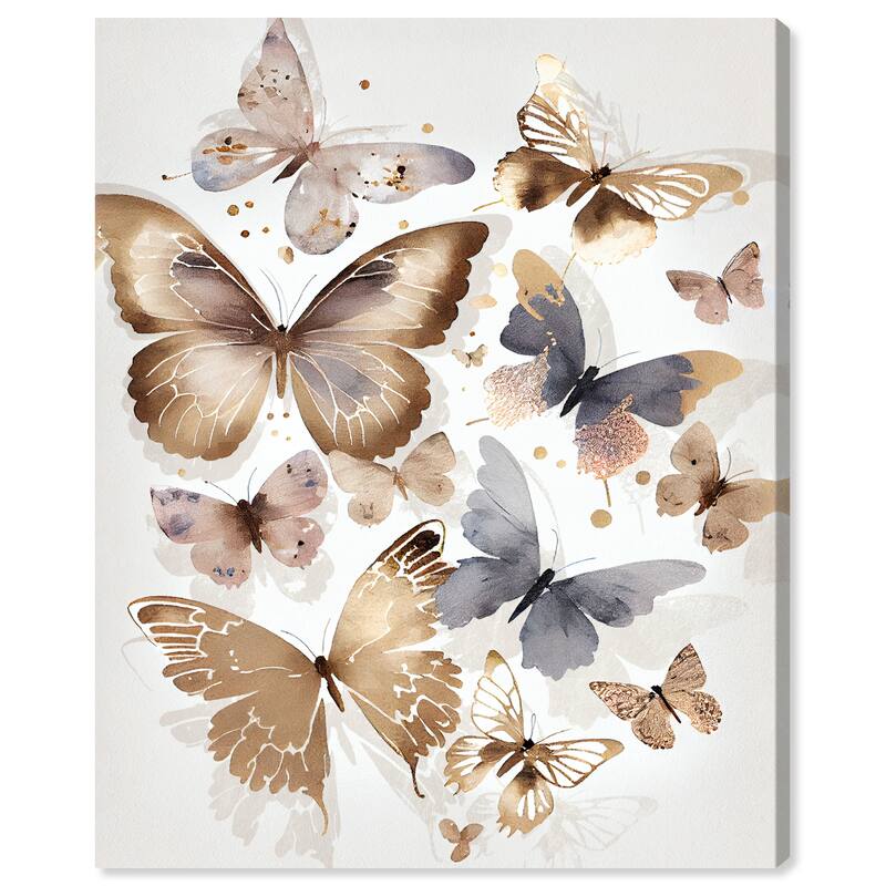 Wynwood Studio Canvas Animals Butterfly Dance VI Brown and Glam Wall Art Canvas Print - Brown, Gold