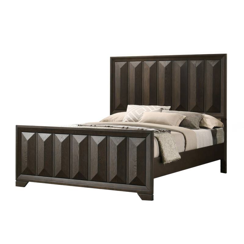 Fema Queen Bed, Vertical Facet Headboard and Footboard, Espresso Brown