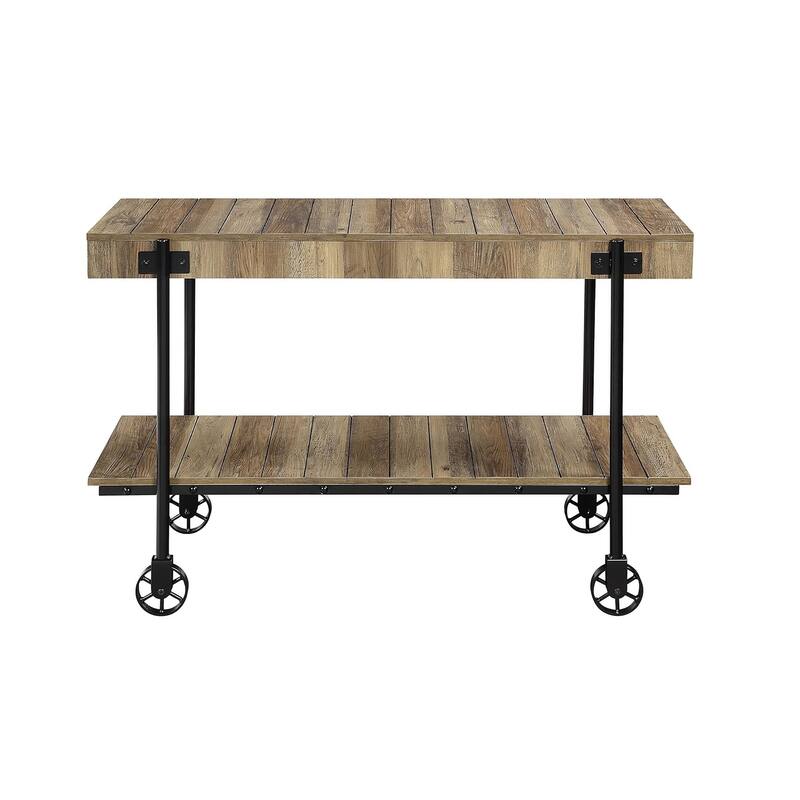 Industrial Style Sofa Table with Open Bottom Shelf and Replicated Wood Finish