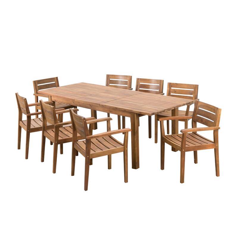 Wilson Outdoor Wood Expandable Rectangle Dining Set by Christopher Knight Home