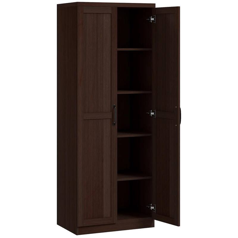 63" 2-Door Kitchen Pantry, Freestanding with 2 Adjustable Shelves