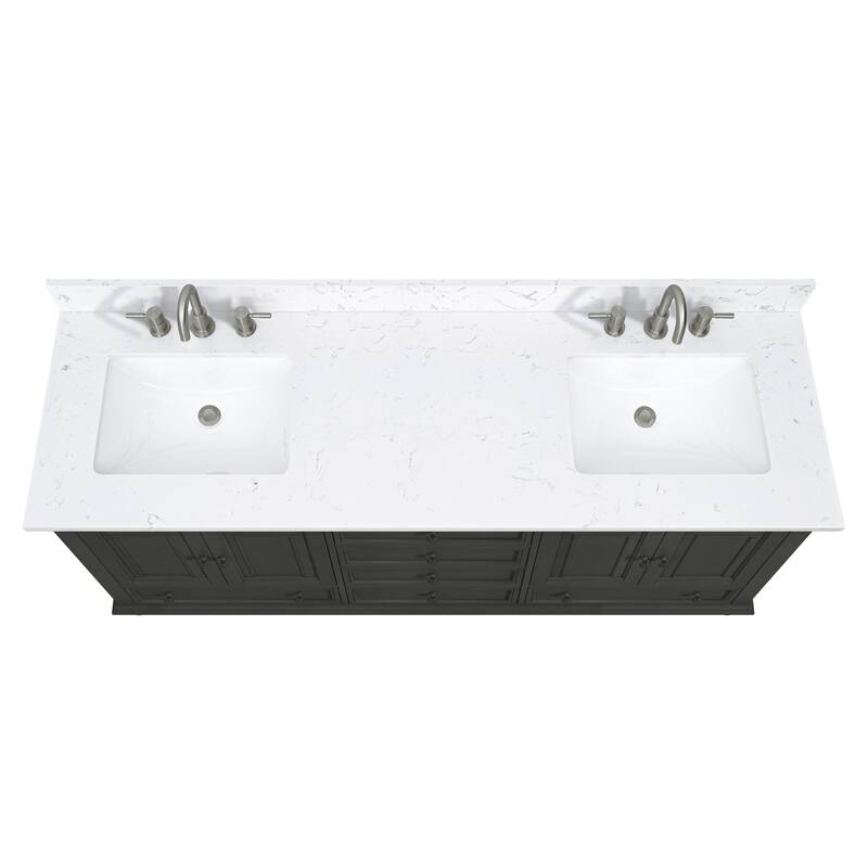 Thompson 72 in. Double Sink Bathroom Vanity with Engineered Stone Top - 73"W x 22"D x 35"H