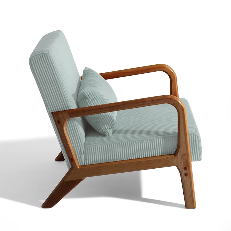 25" W Mid Century Upholstered Wood Accent Chair with Pillow