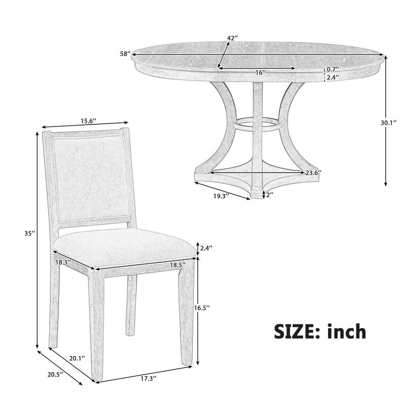 5-Piece Dining Table Set with Extendable Round Table, Kitchen Table Set with 4 Upholstered Chairs for Dining Room