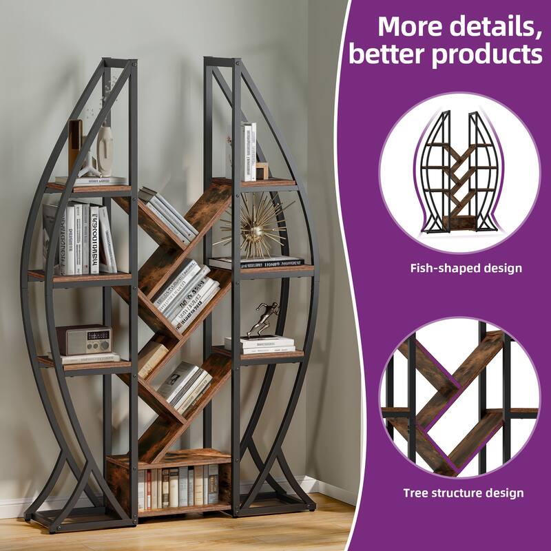 Moasis Modern Etagere Bookcase Display Shelves Oval Triple Wide Bookshelf for Home Office, Living Room