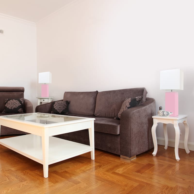 21 in. Pink Finish Table Lamp with White Shade, Sturdy Table Lamp for Living Rooms and Bedrooms, Set of 2