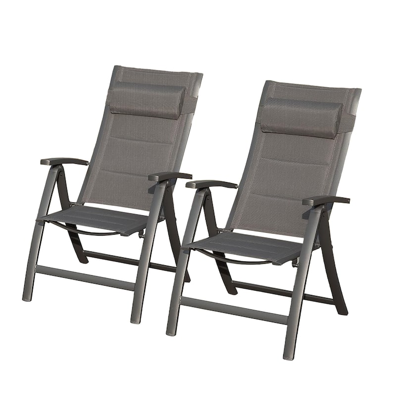 Patio Folding Chairs Set of 2, Padded Textilene Fabric Seat - Black