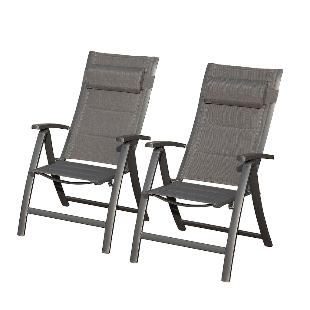 Patio Folding Chairs Set of 2,Padded Textilene Fabric Seat