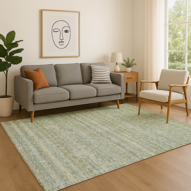 Premium Washable Super Soft Boho Stripes Mayfield Rug - Sage - 8' x 10'