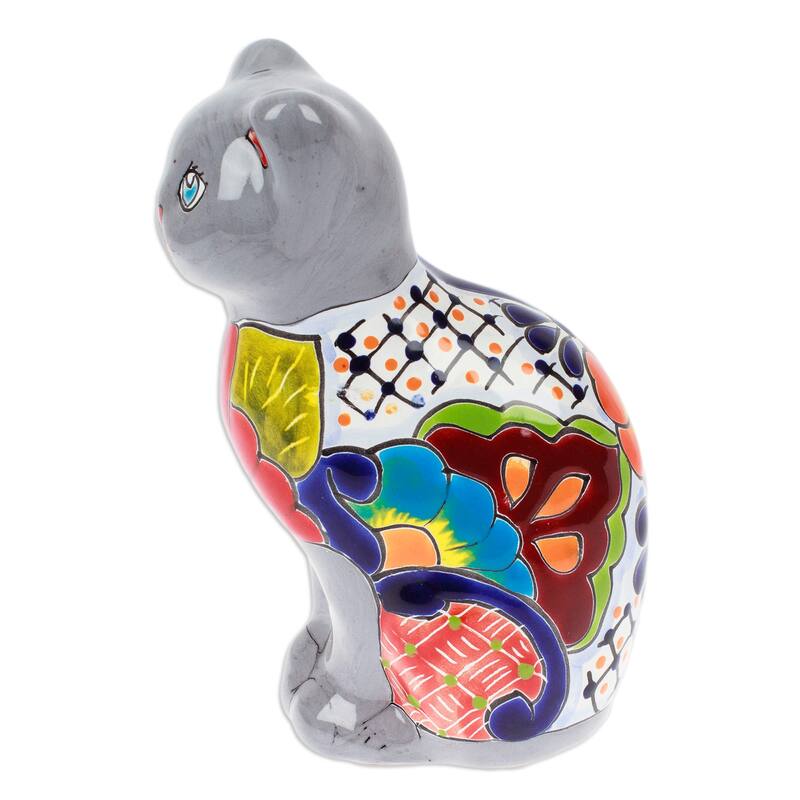 Novica Handmade Feline Essence In Grey Ceramic Sculpture