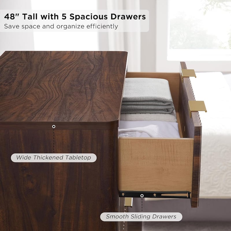 Modern Fluted 5 Drawers Dresser, Chest of Drawers, Dresser TV Stand