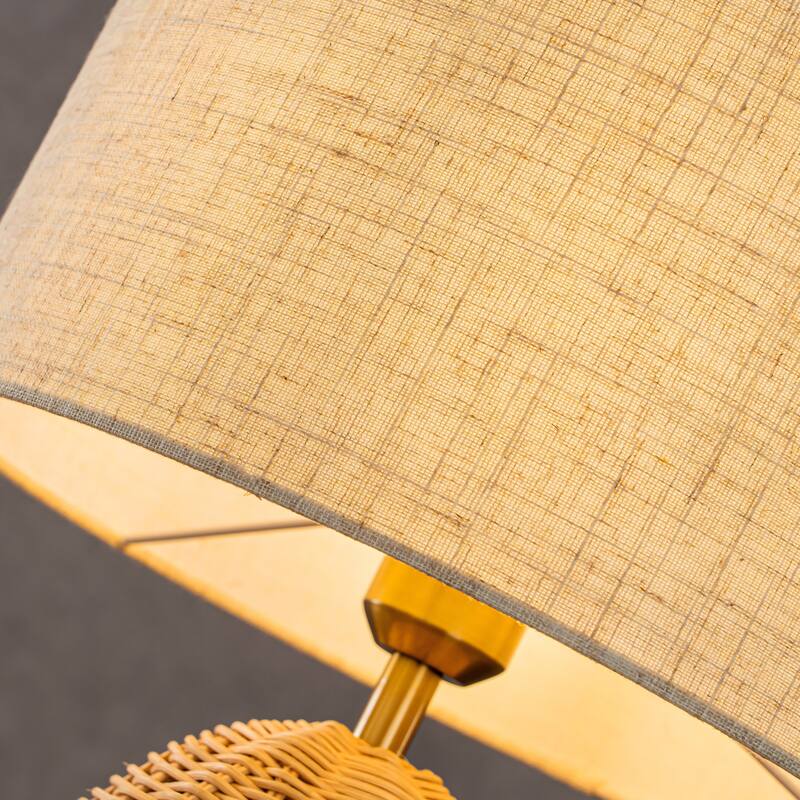 CraftHome 20'' Natural Rattan Bedside Table Lamp Coastal Nightstand Lamp with Classic Beige Fabric Shade for Bedroom - W13''