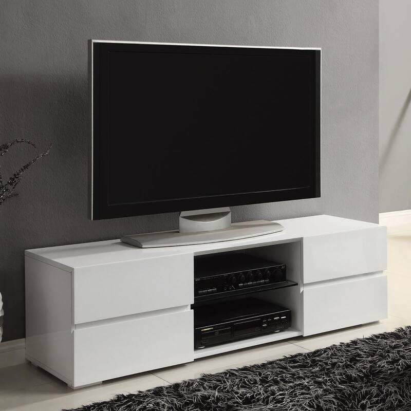 Sleek White 4-Drawer TV Stand with Tempered Glass Shelf, 60" TV Compatible