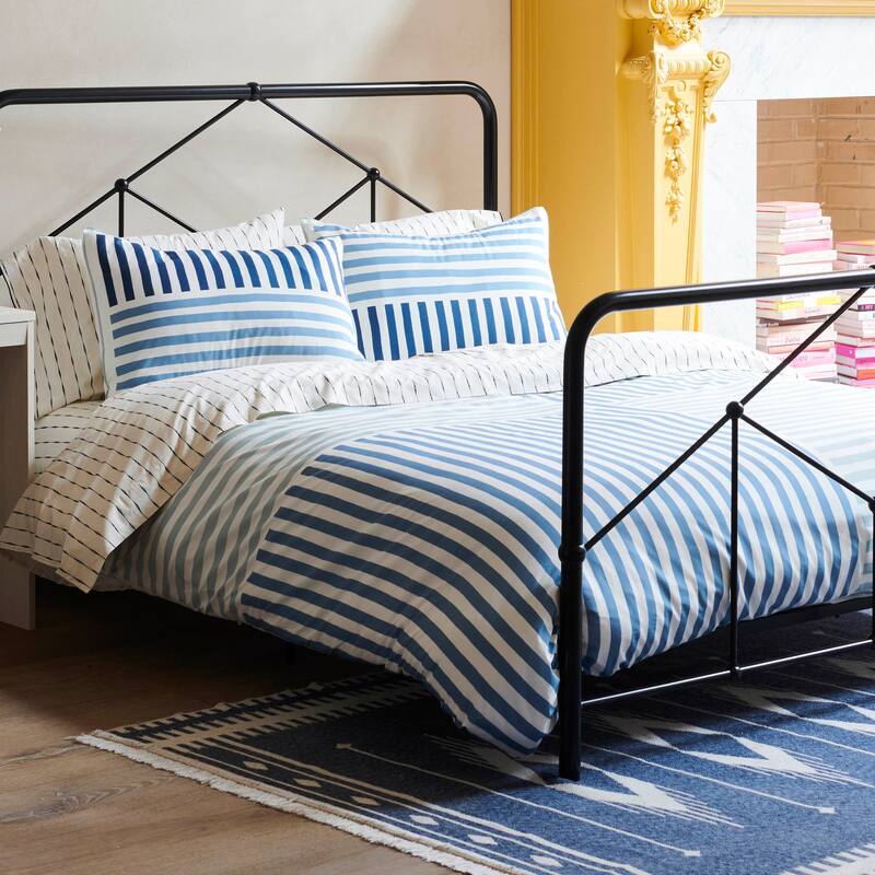Novogratz by Utica Painterly Stripe Blue Comforter Set - Blue - Full - Queen