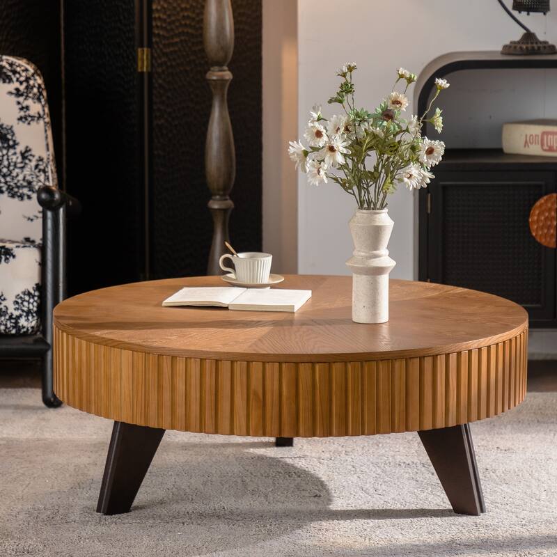 Retro Round Retro Coffee Table with 3 Legs for Living Room