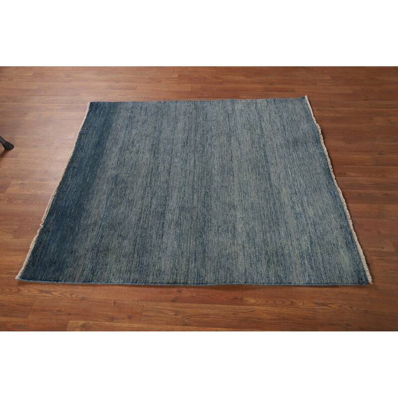Blue Gabbeh Oriental Square Rug Handmade Wool Carpet - 4'1"x 4'3"