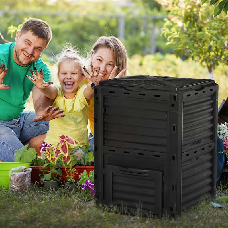 Outsunny Garden Compost Bin Large Outdoor Compost Container 80 Gallon Fast Creation of Fertile Soil Aerating Compost Box - Plastic