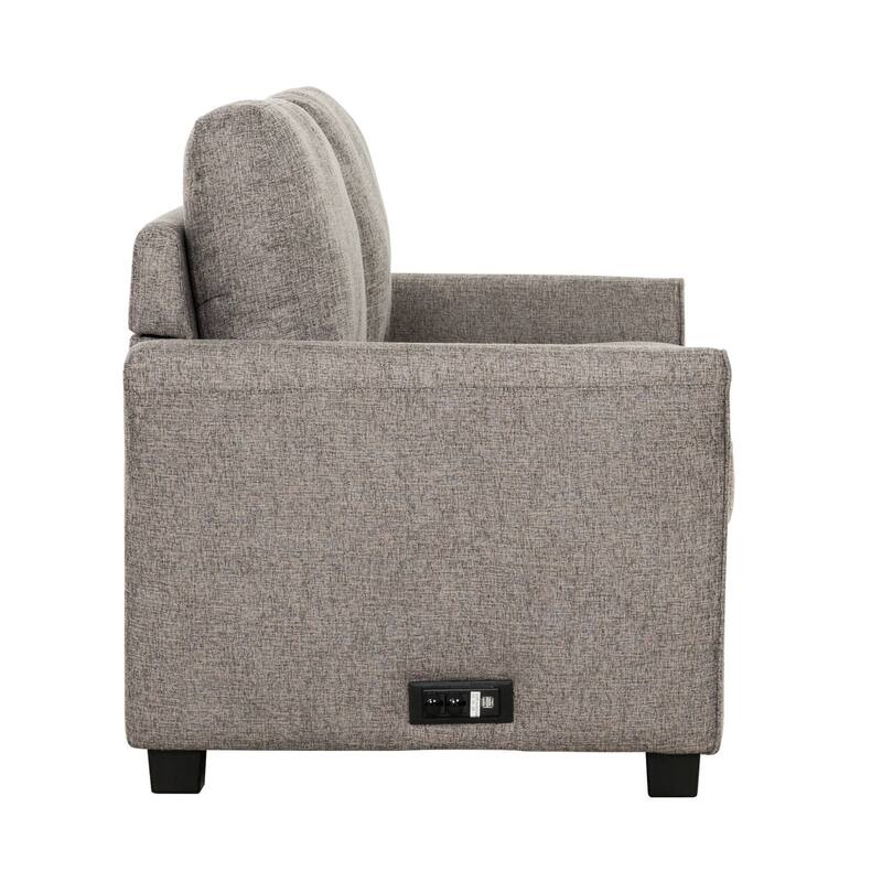 Full Size Sofa Bed, Gray Linen, Convertible Design, USB Port, Power Outlets